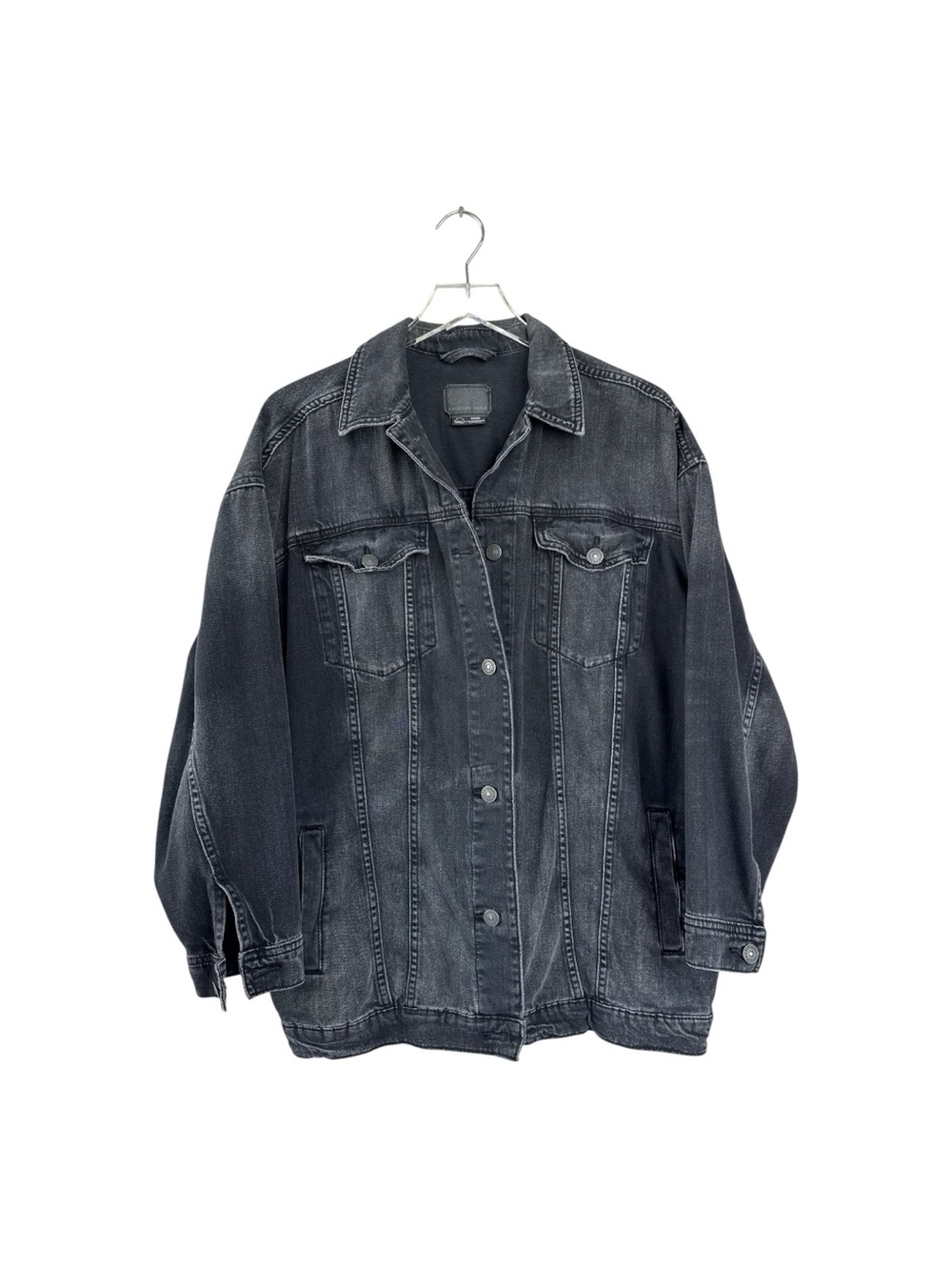American Eagle Black Oversized Denim Jacket | Size Medium